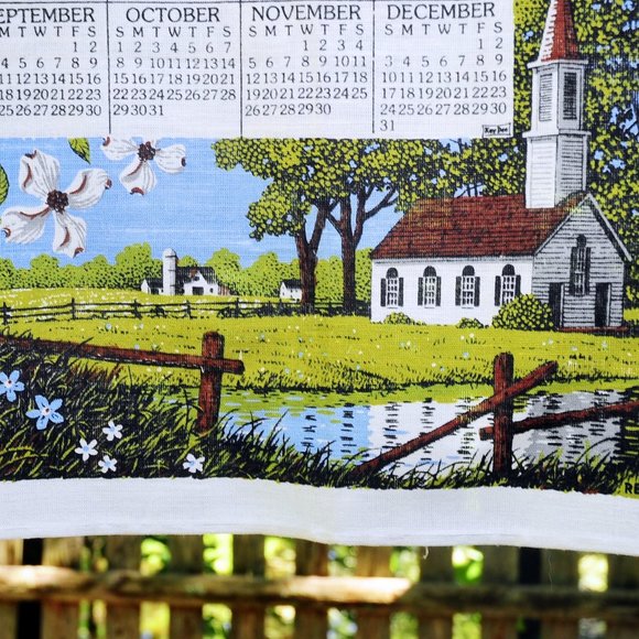 Vintage 1989 Serenity Prayer & Country Church on Pond Calendar Towel by Kay Dee - Picture 6 of 7